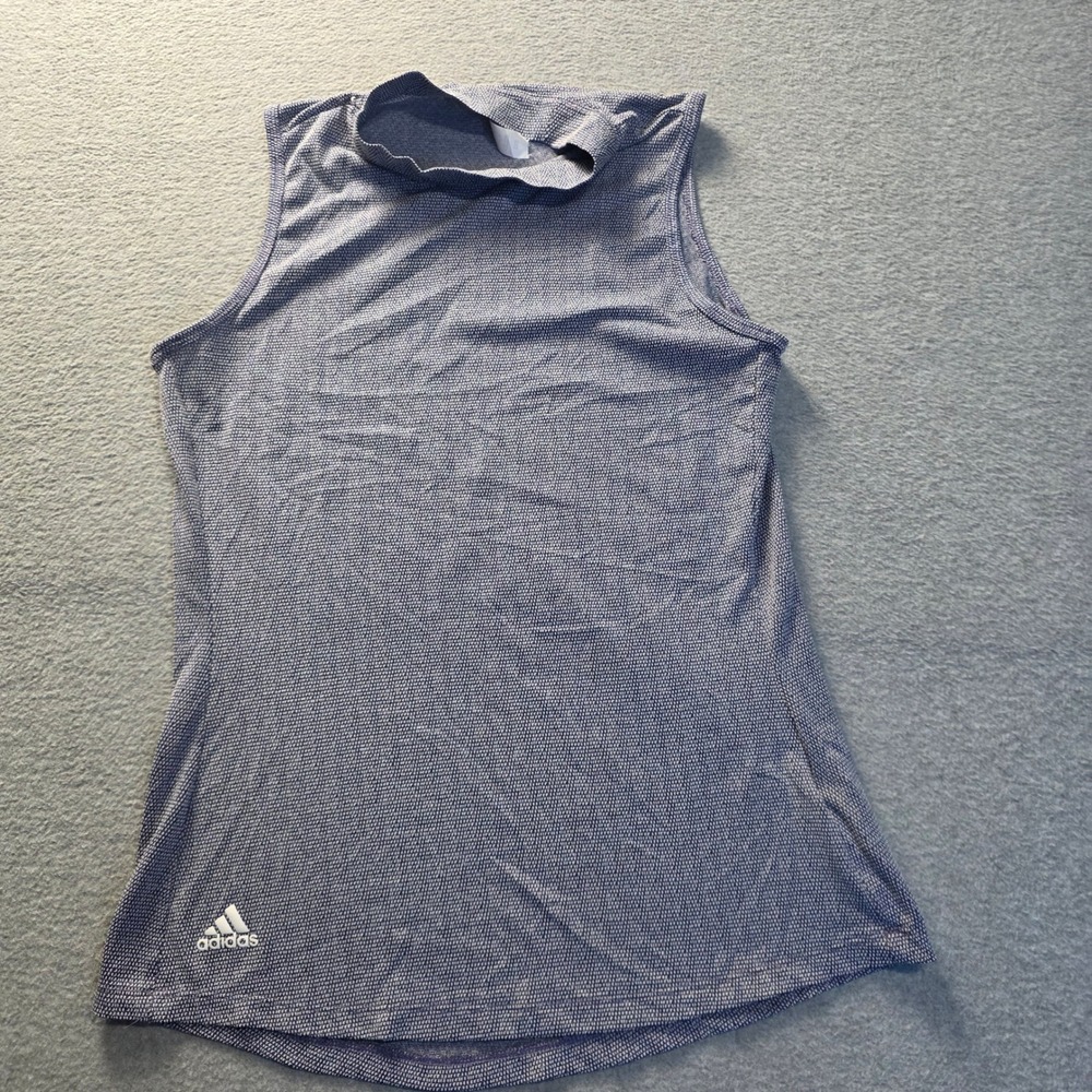 Adidas Athletic Top Womens XS Purple White Micro Print Sleeveless Textured Knit
